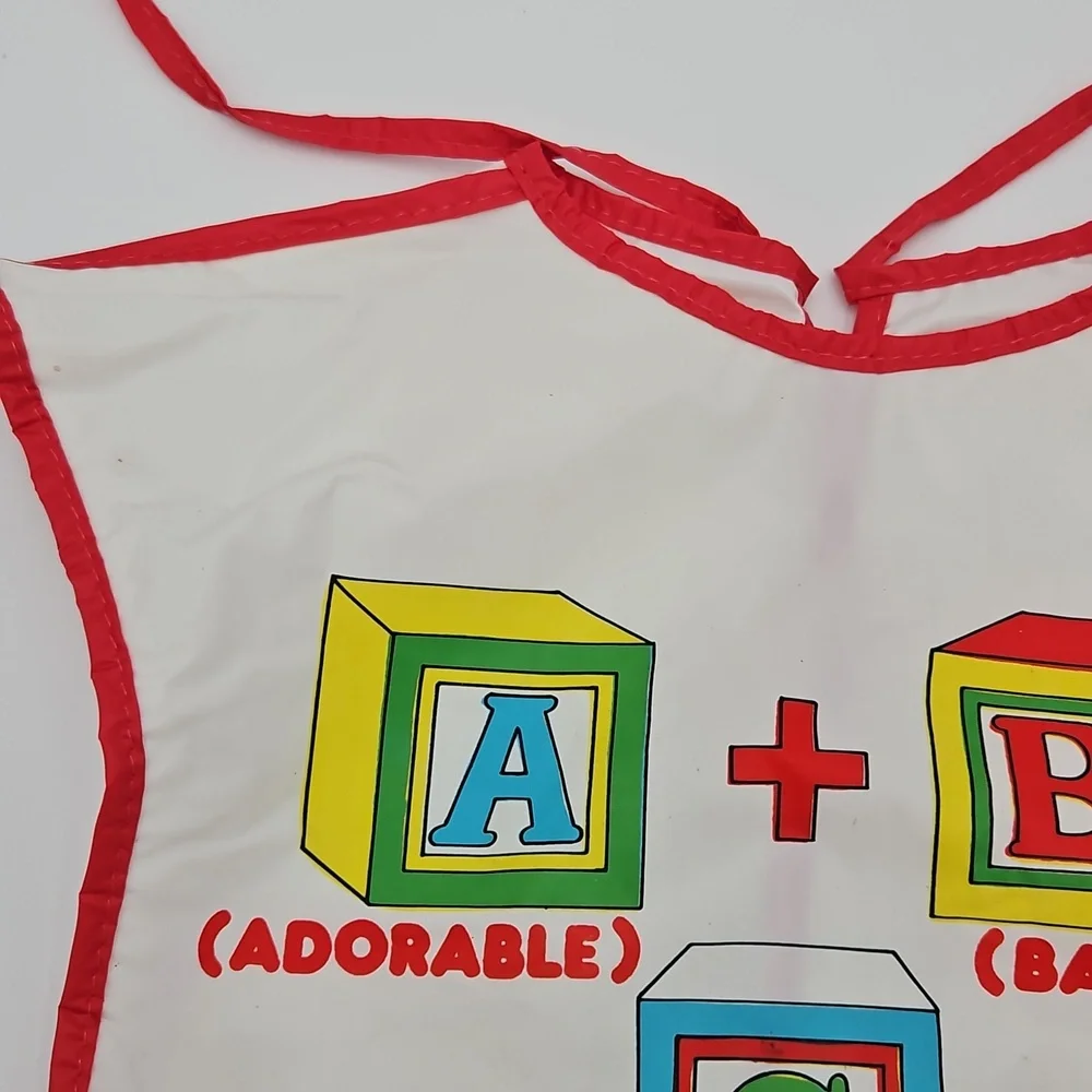 Adorable Plastic Baby Bib Apron Cartoon Print ABC Joyce Tagliabue 1982 Vintage